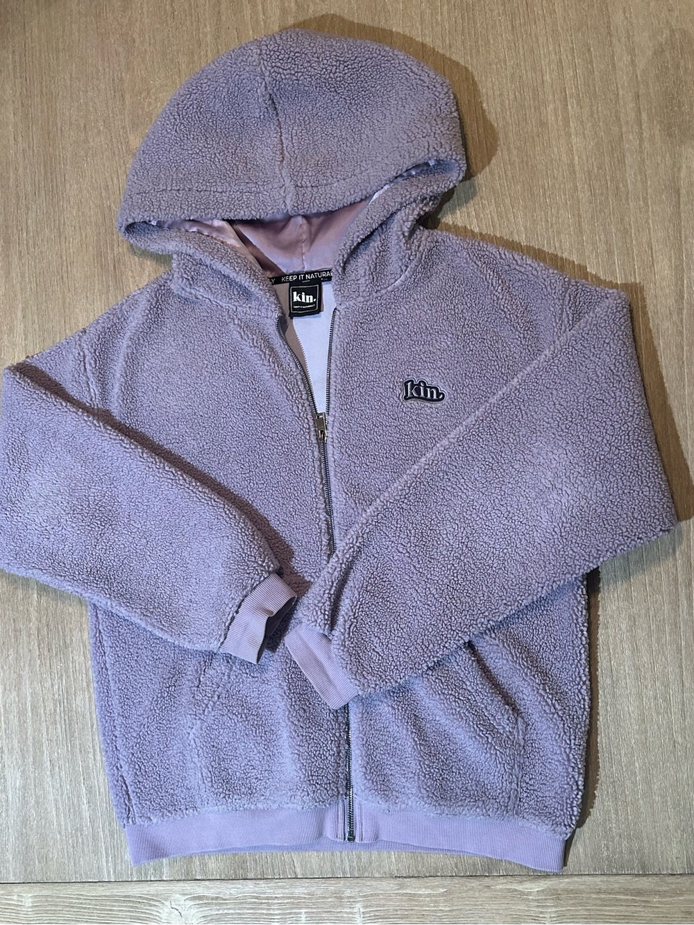 KIN Apparel Lavender Thick Teddy Zip Up Hoodie - Satin Lined - Size Small